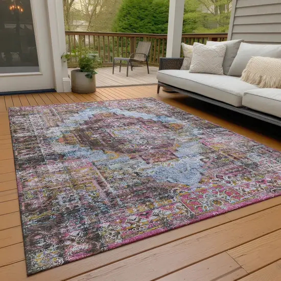Pink And Copper Medallion Washable Indoor Outdoor Area Rug Photo 5