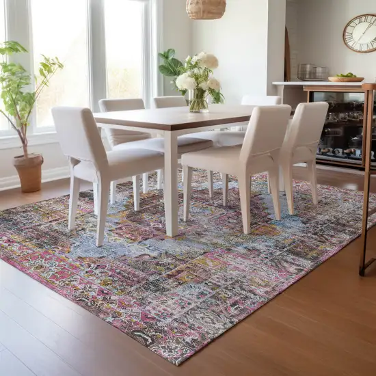 Pink And Copper Medallion Washable Indoor Outdoor Area Rug Photo 6