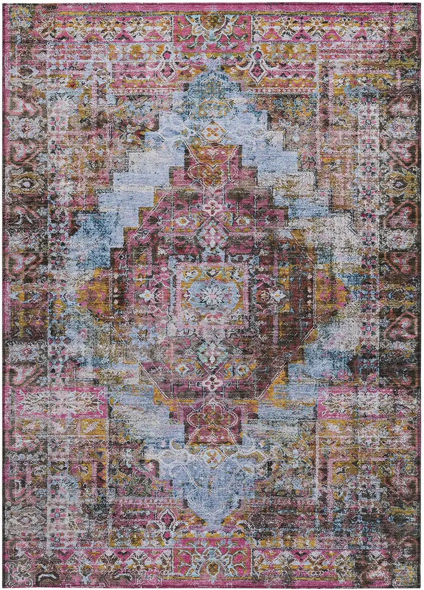 Pink And Copper Medallion Washable Indoor Outdoor Area Rug Photo 3