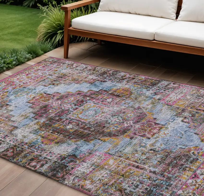 Pink And Copper Medallion Washable Indoor Outdoor Area Rug Photo 2