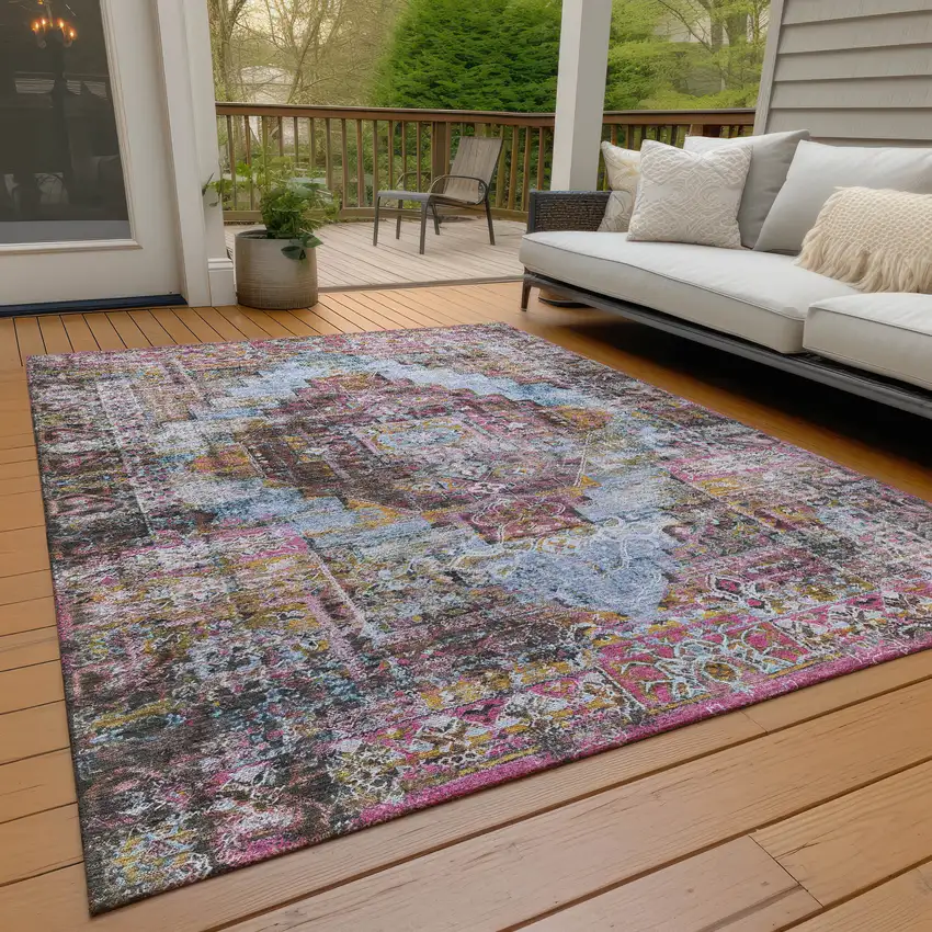 Pink And Copper Medallion Washable Indoor Outdoor Area Rug Photo 7