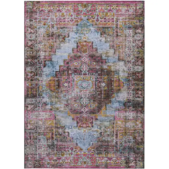 Pink And Copper Medallion Washable Indoor Outdoor Area Rug Photo 3