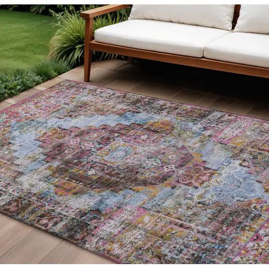 Pink And Copper Medallion Washable Indoor Outdoor Area Rug Photo 2