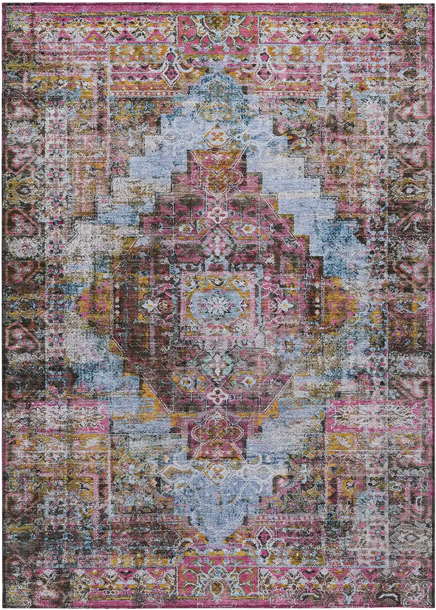 Pink And Copper Medallion Washable Indoor Outdoor Area Rug Photo 1