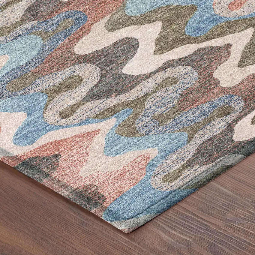Pink And Coral Abstract Washable Indoor Outdoor Area Rug Photo 8