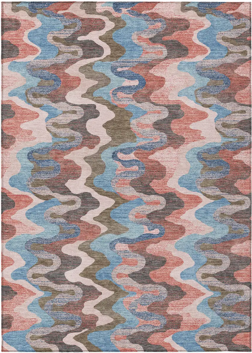 Pink And Coral Abstract Washable Indoor Outdoor Area Rug Photo 1