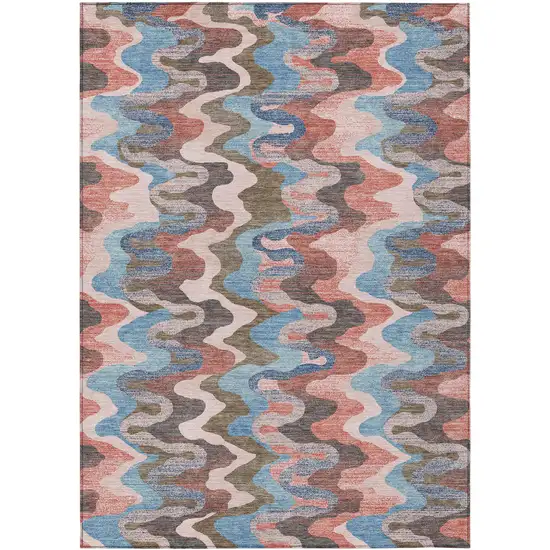 Pink And Coral Abstract Washable Indoor Outdoor Area Rug Photo 1