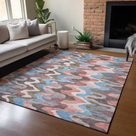 Pink And Coral Abstract Washable Indoor Outdoor Area Rug Photo 5