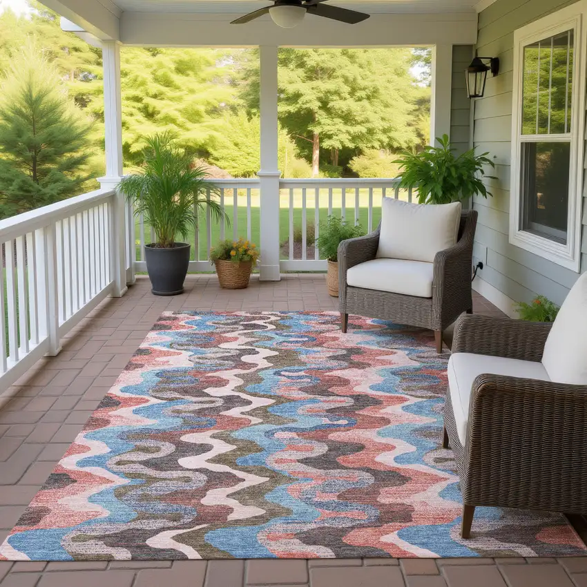 Pink And Coral Abstract Washable Indoor Outdoor Area Rug Photo 4
