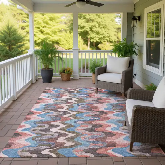 Pink And Coral Abstract Washable Indoor Outdoor Area Rug Photo 4