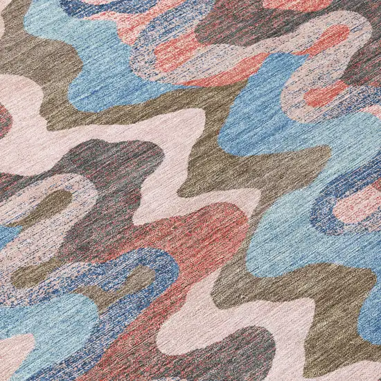 Pink And Coral Abstract Washable Indoor Outdoor Area Rug Photo 9