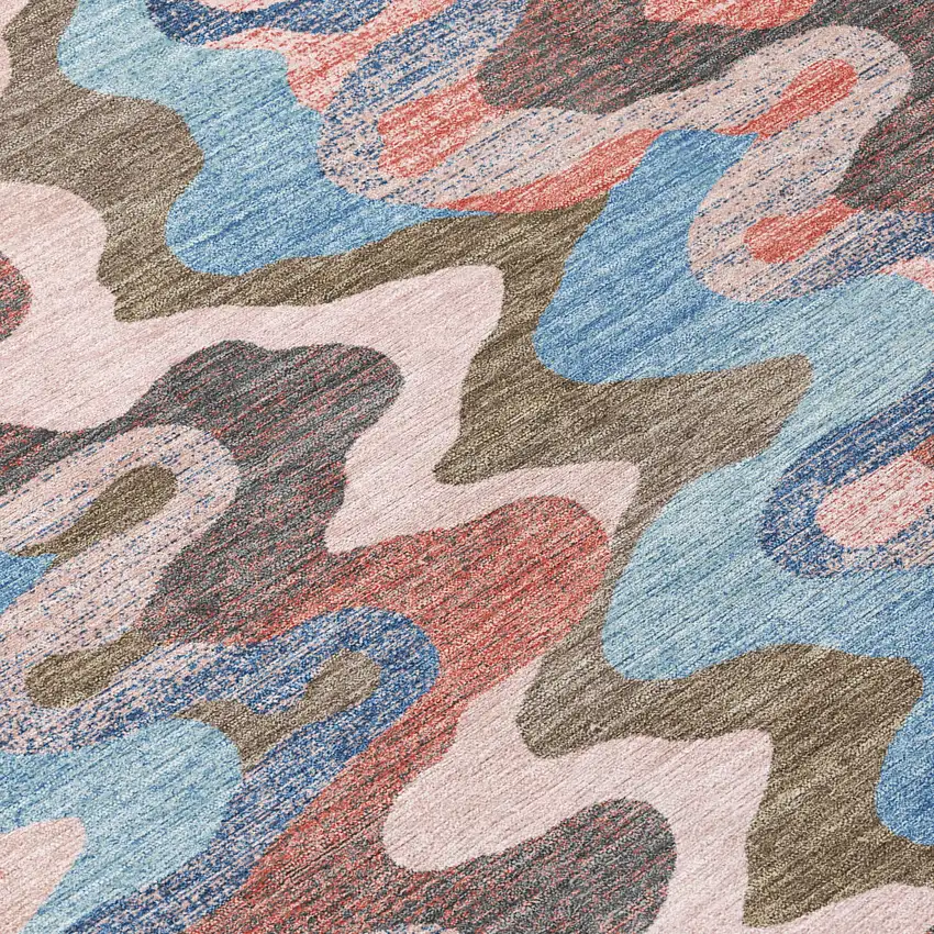 Pink And Coral Abstract Washable Indoor Outdoor Area Rug Photo 9