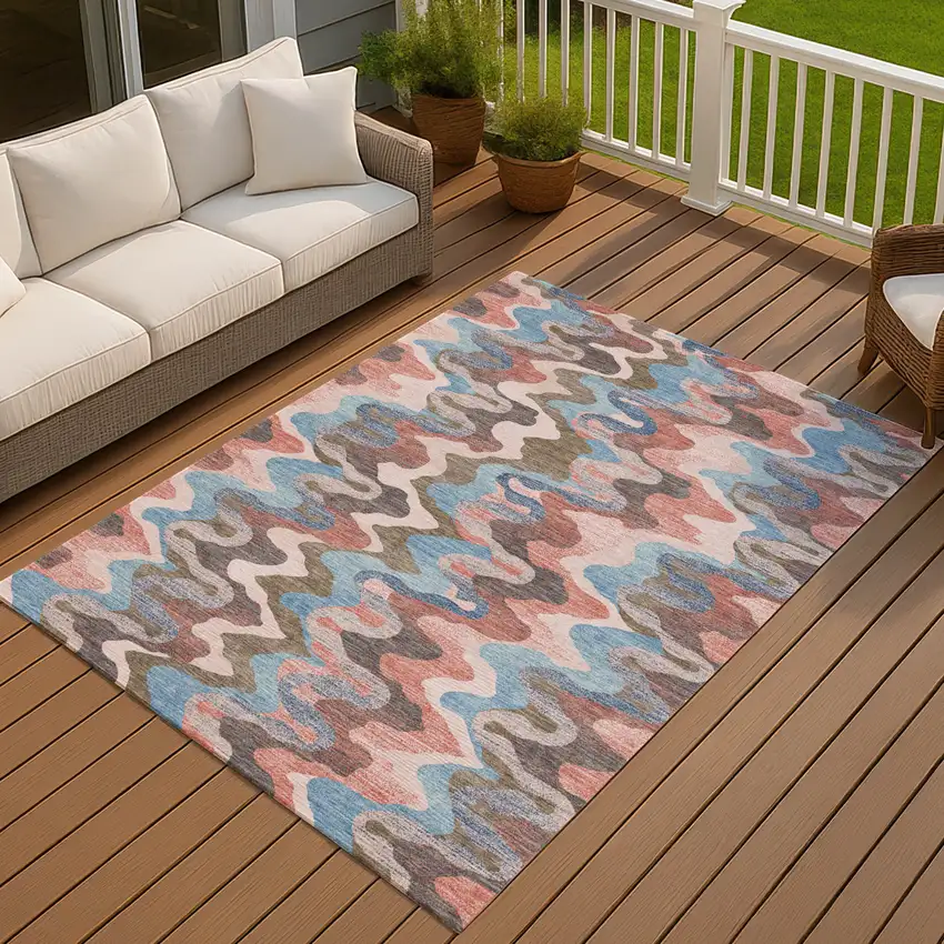Pink And Coral Abstract Washable Indoor Outdoor Area Rug Photo 7