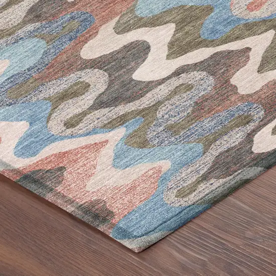 Pink And Coral Abstract Washable Indoor Outdoor Area Rug Photo 5