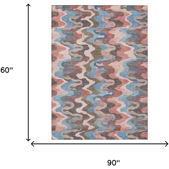Pink And Coral Abstract Washable Indoor Outdoor Area Rug Photo 7