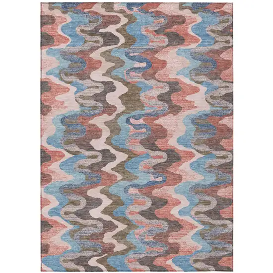Pink And Coral Abstract Washable Indoor Outdoor Area Rug Photo 2