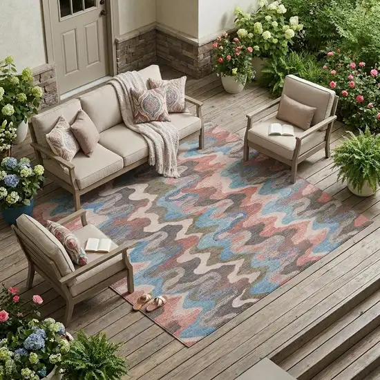 Pink And Coral Abstract Washable Indoor Outdoor Area Rug Photo 1