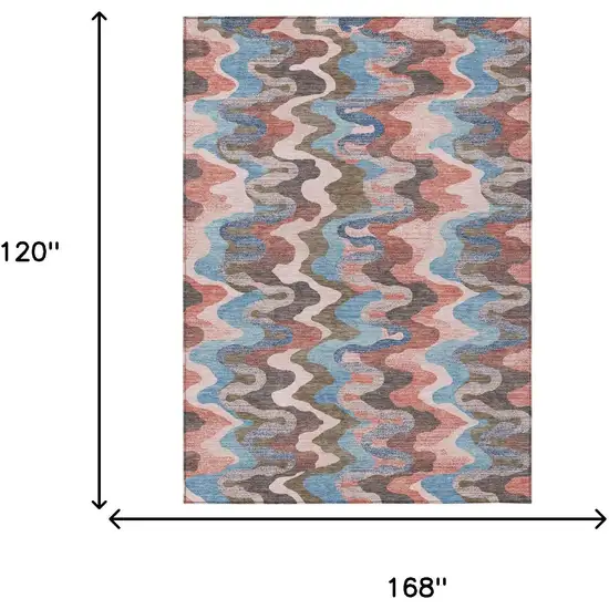 Pink And Coral Abstract Washable Indoor Outdoor Area Rug Photo 7
