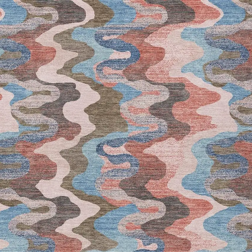 Pink And Coral Abstract Washable Indoor Outdoor Area Rug Photo 3
