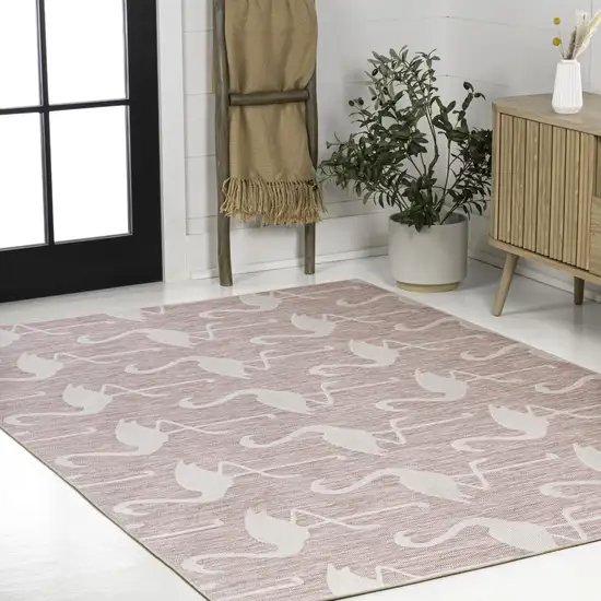 Pink And Cream Animal Print Indoor Outdoor Area Rug Photo 5