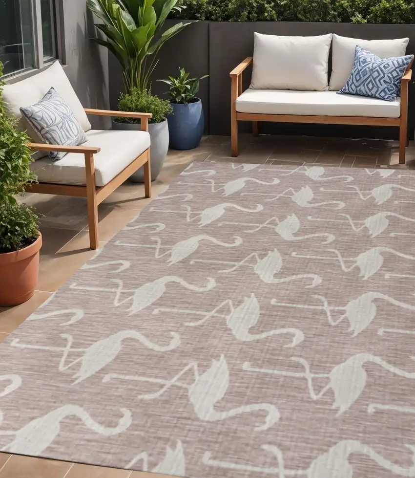 Pink And Cream Animal Print Indoor Outdoor Area Rug Photo 1