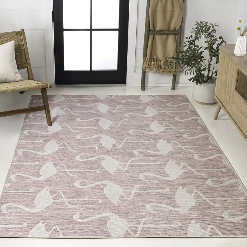 Pink And Cream Animal Print Indoor Outdoor Area Rug Photo 6