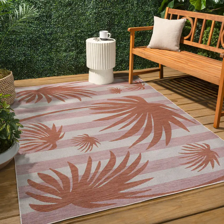 Pink And Cream Floral Indoor Outdoor Area Rug Photo 5