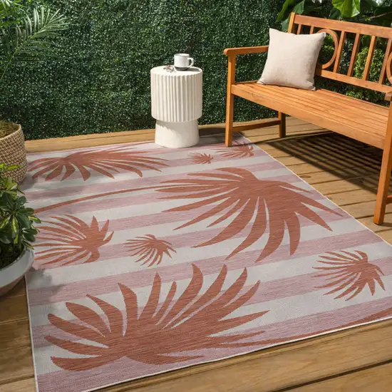 Pink And Cream Floral Indoor Outdoor Area Rug Photo 5