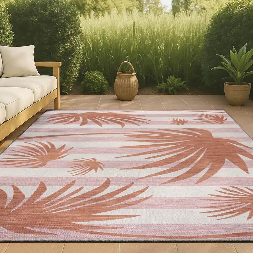 Pink And Cream Floral Indoor Outdoor Area Rug Photo 2