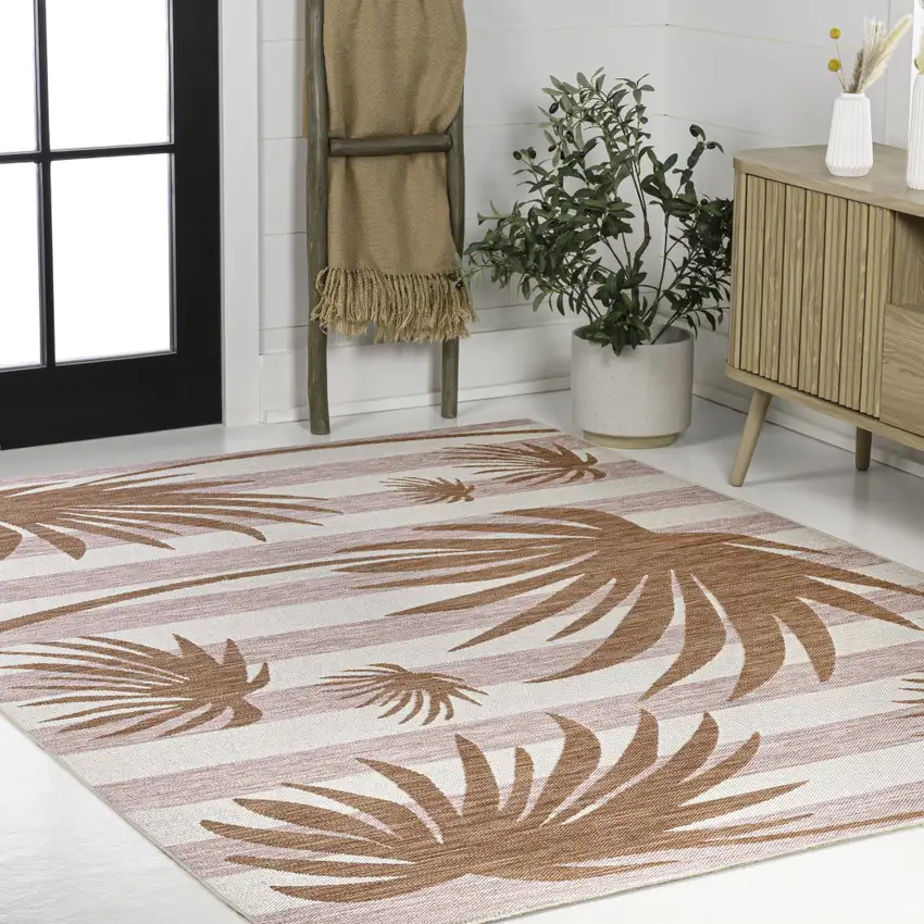 Pink And Cream Floral Indoor Outdoor Area Rug Photo 3