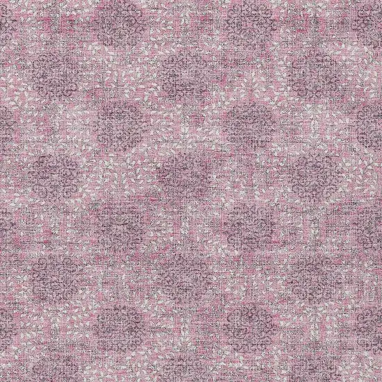 Pink And Eggplant Damask Washable Indoor Outdoor Area Rug Photo 4