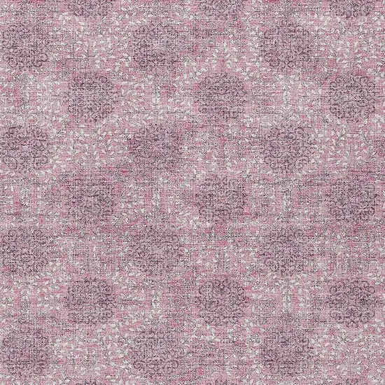 Pink And Eggplant Damask Washable Indoor Outdoor Area Rug Photo 4