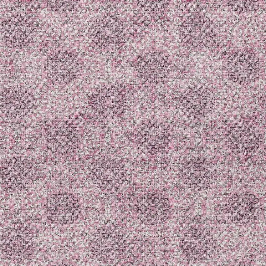 Pink And Eggplant Damask Washable Indoor Outdoor Area Rug Photo 4