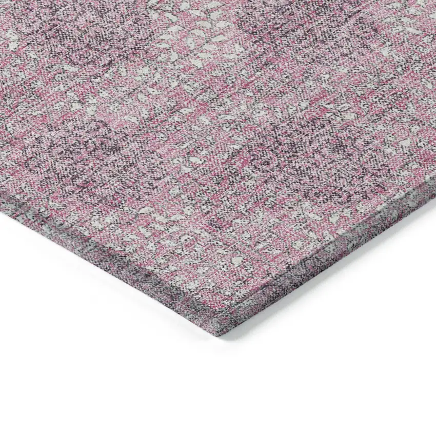 Pink And Eggplant Damask Washable Indoor Outdoor Area Rug Photo 9
