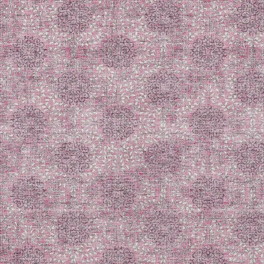 Pink And Eggplant Damask Washable Indoor Outdoor Area Rug Photo 4