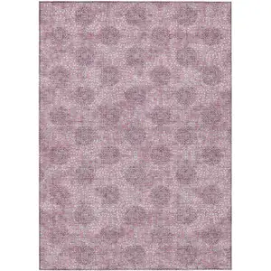 Photo of Pink And Eggplant Damask Washable Indoor Outdoor Area Rug