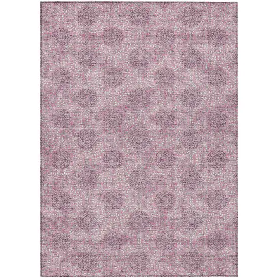 Pink And Eggplant Damask Washable Indoor Outdoor Area Rug Photo 1