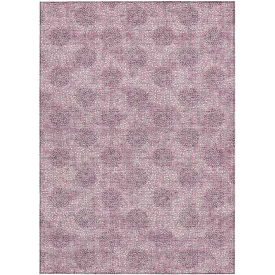 Pink And Eggplant Damask Washable Indoor Outdoor Area Rug Photo 4
