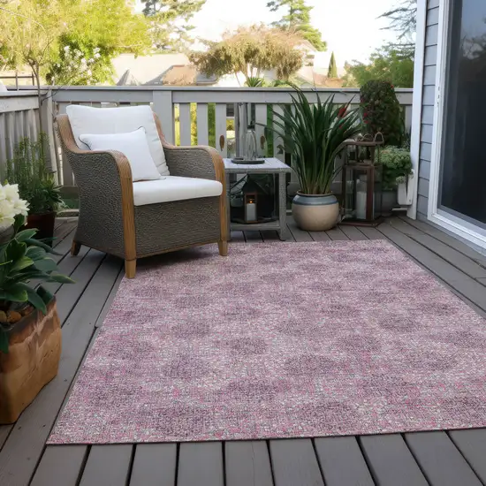 Pink And Eggplant Damask Washable Indoor Outdoor Area Rug Photo 5