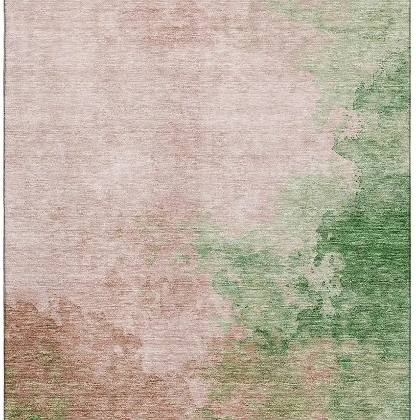 Pink And Emerald Abstract Washable Area Rug With UV Protection Photo 3