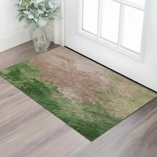 Pink And Emerald Abstract Washable Area Rug With UV Protection Photo 2
