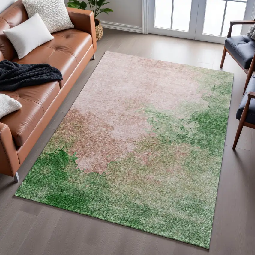 Pink And Emerald Abstract Washable Area Rug With UV Protection Photo 5