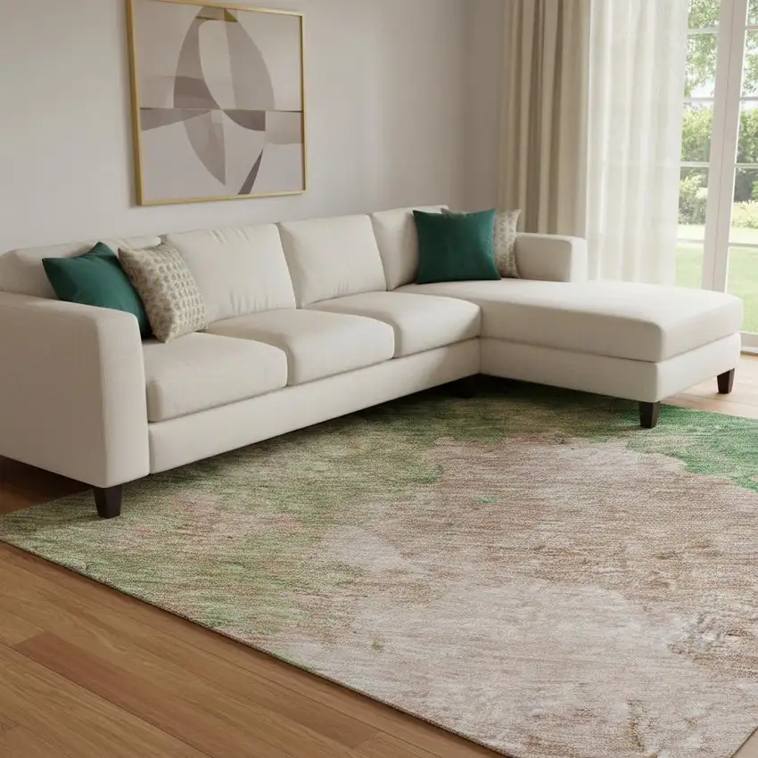 Pink And Emerald Abstract Washable Area Rug With UV Protection Photo 2