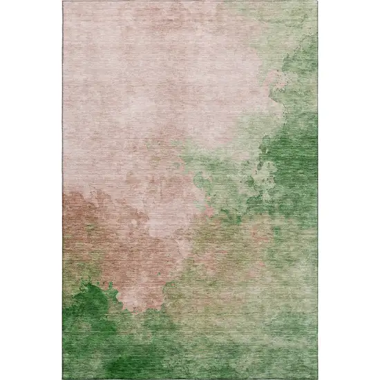 Pink And Emerald Abstract Washable Area Rug With UV Protection Photo 6