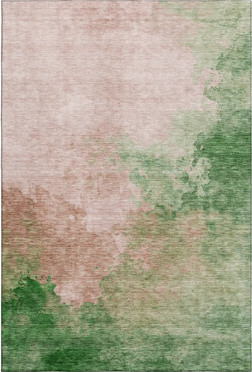 Pink And Emerald Abstract Washable Area Rug With UV Protection Photo 6