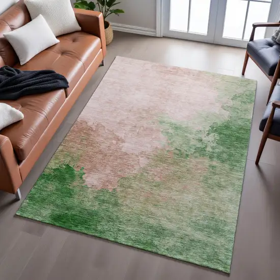 Pink And Emerald Abstract Washable Area Rug With UV Protection Photo 5