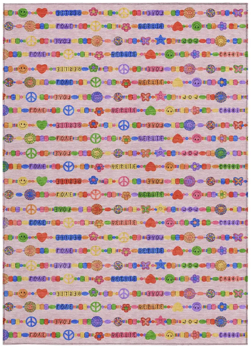 Pink And Fern Green Geometric Washable Indoor Outdoor Area Rug Photo 4