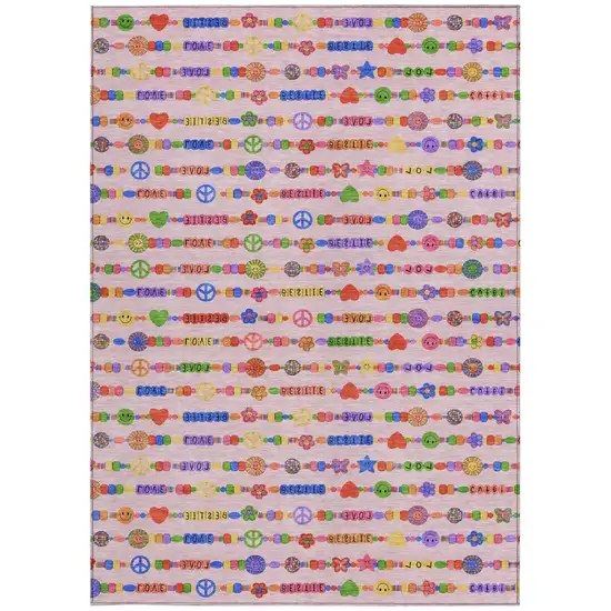 Pink And Fern Green Geometric Washable Indoor Outdoor Area Rug Photo 4