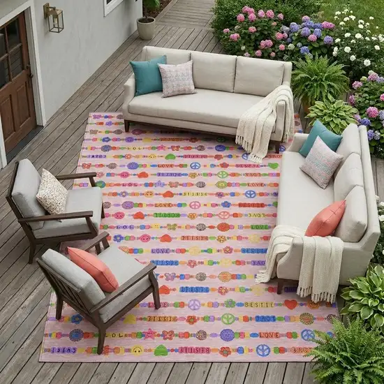 Pink And Fern Green Geometric Washable Indoor Outdoor Area Rug Photo 1
