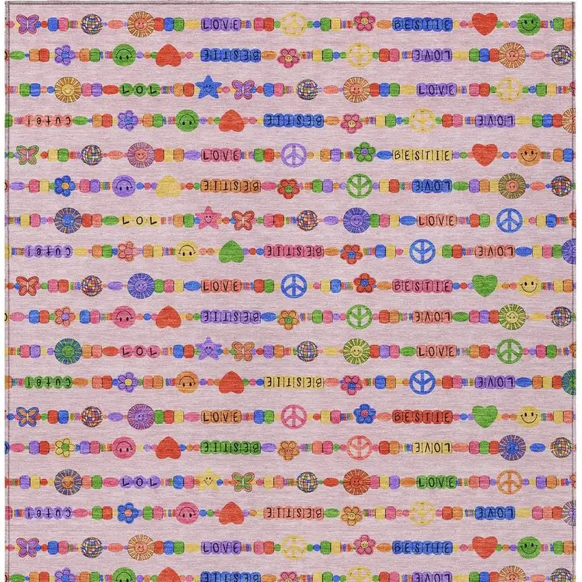 Pink And Fern Green Geometric Washable Indoor Outdoor Area Rug Photo 6